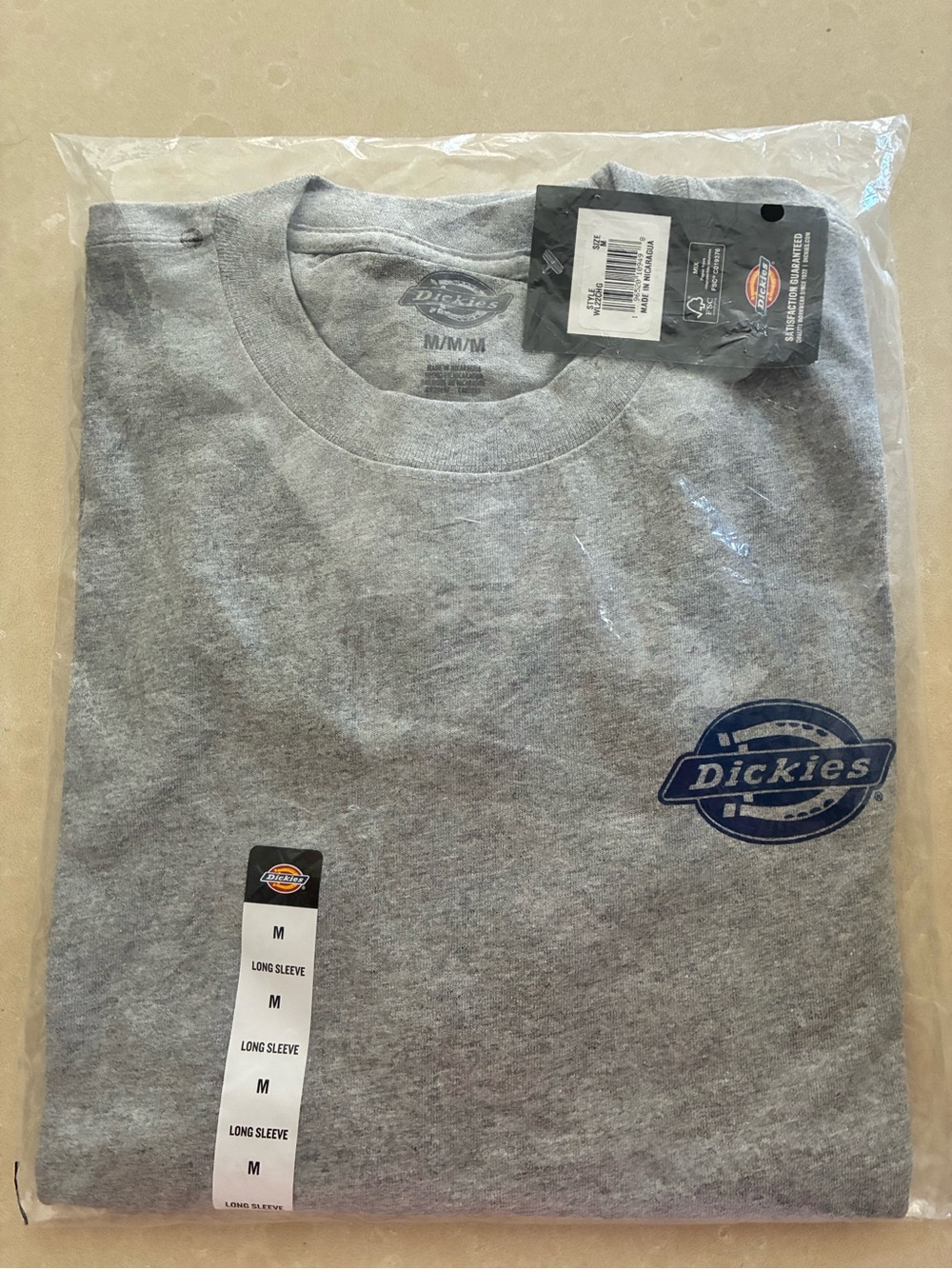 Dickies Gray Long Sleeve Shirt with Navy Logo